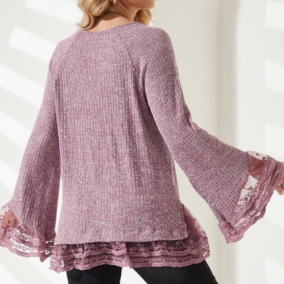NEW Boho Lavender & Lace Trim Knit Tunic - Picture 3 of 8